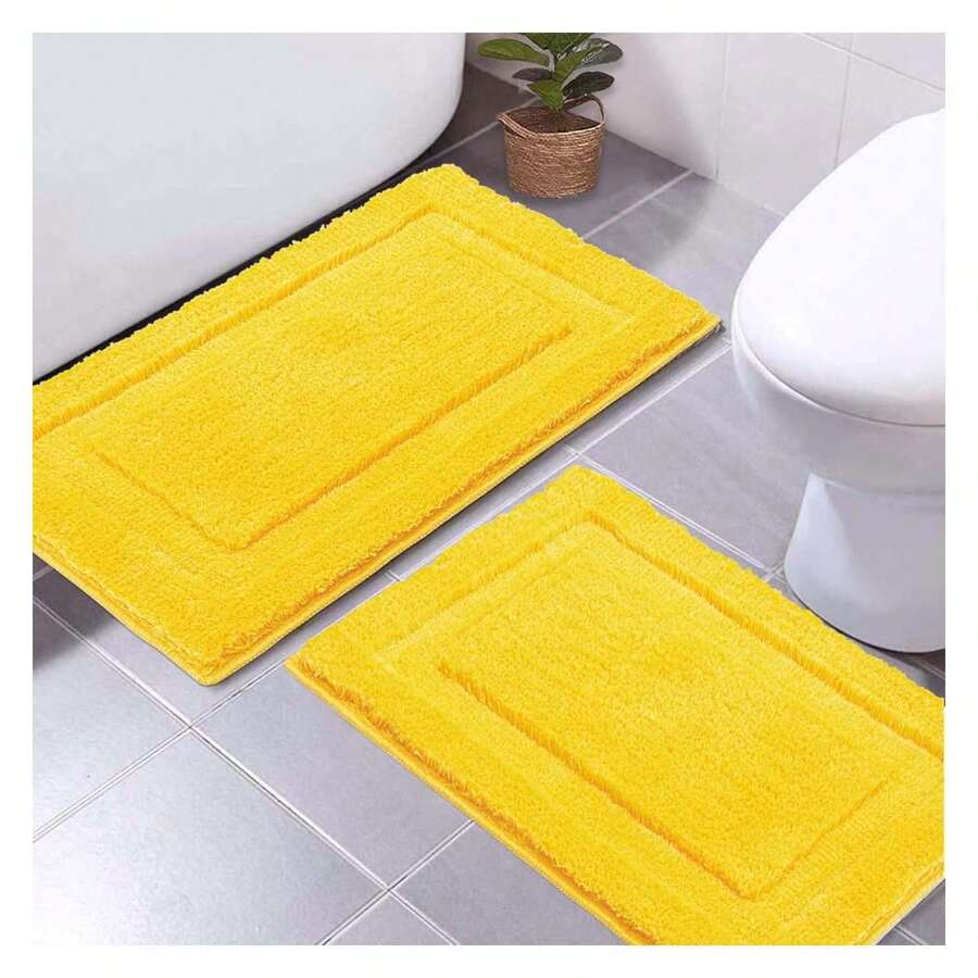 Bathroom Rugsof 2, Yellow Bath Mats Non Slip Absorbent, 16x24 & 20x32 Shower Rugs Washable, Ultra Soft Microfiber Tub Mats - As Picture 423 - View 1