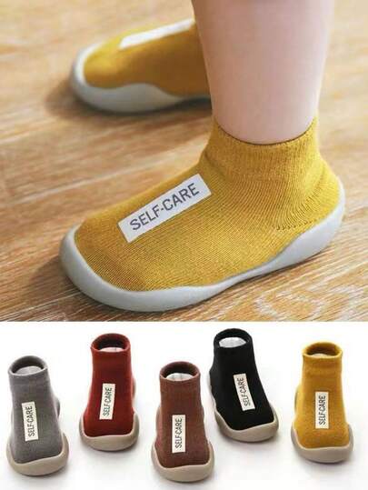 1 Pair Solid Color Anti-Slip Toddler Socks With Leather Sole, 0-4 Years Old