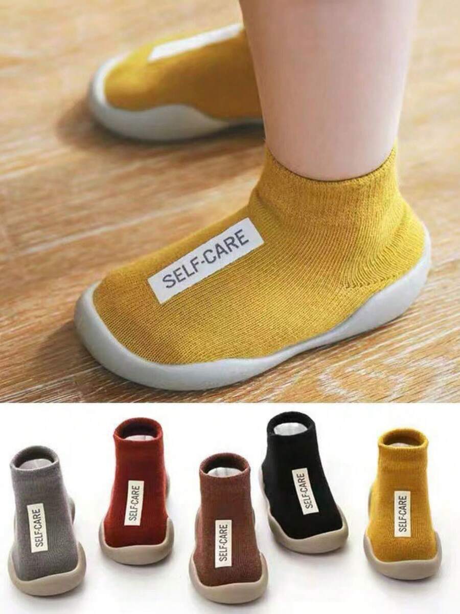 1 Pair Solid Color Anti-Slip Toddler Socks With Leather Sole, 0-4 Years Old