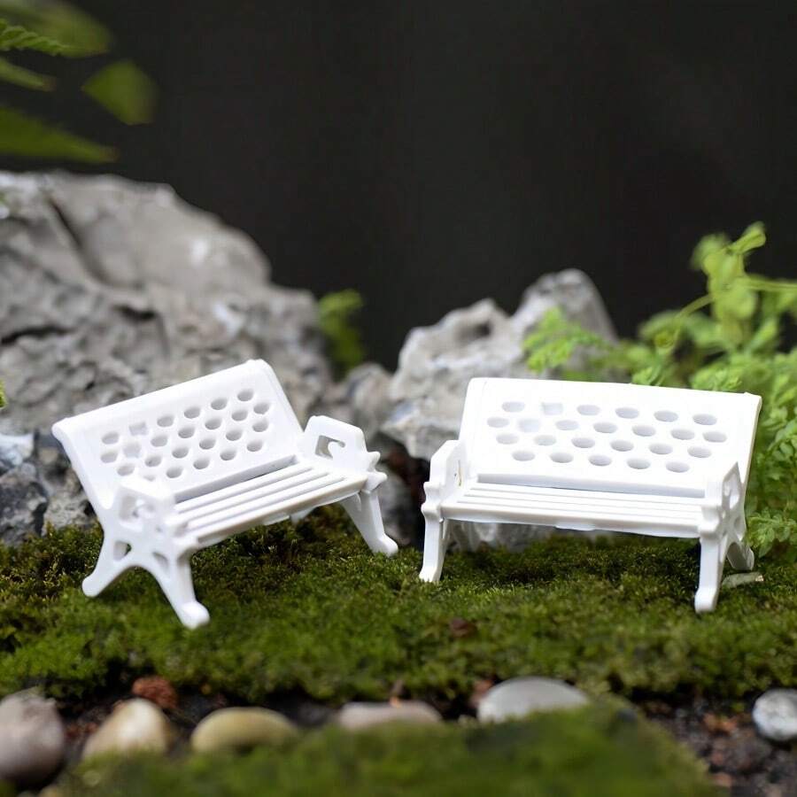 1-Piece Set Of White Park Benches - Fairy Garden Decoration, Charming Lawn Chair Ornament, Suitable For Home Furnishing And Bonsai Crafts, Shipped In Random Colors