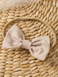 新生儿三件套服装：休闲可爱优雅白色长袖连体衣、驼色刺绣蝴蝶结连体裤和蝴蝶结发带，夏季日常穿搭 - 駝色 - 查看 10