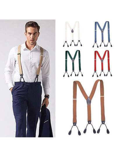 حمالات عتيقة للرجال والنساء البالغين من الجلد المشذب بزر نهاية Y خلفي قابل للتعديل بنطال مرن وأشرطة حزام لحفلات الزفاف إكسسوارات الخريف والشتاء أزياء الهالوين، مناسبة للمراهقين والشباب والرجال، كاجوال، في الهواء الطلق، رياضي، عطلة، هدايا التخرج، عيد ميلاد، ملابس يومية | مقاس: حجم واحد; اللون: أبيض