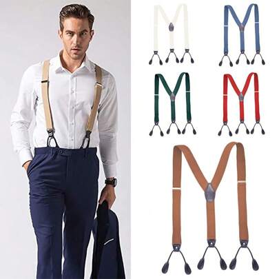 Vintage Suspenders Men Women Adult Leather Trimmed Button End Y Back Adjustable Elastic Trouser Braces Straps Belt Wedding Party Autumn-Winter Accessories Halloween Costume,Suitable For Teens, Youth,Men,Casual, Outdoor, Athletic, Vacation, Graduation Gifts, Birthday, Daily Wear