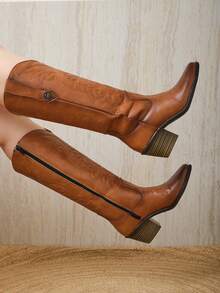 Women Knee-High Boots - 駝色 - 查看 3