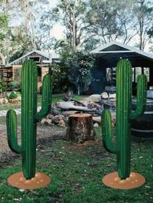 2 Pieces Of Room Decor/Garden Decoration, Mexico Large Outdoor Cactus-Shaped Courtyard Standing Signs, Easily Create A Desert-Style Landscape, Waterproof And Durable, Stand Stably On The Lawn. - Multicolor - View 3