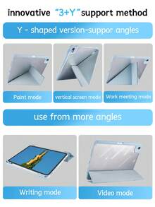 1个亚克力Y型折叠平板保护套，浅蓝色，可定制文字，兼容iPad Mini 6/Mini 7/9.7/10.2/10.5/Air 4/Air 5/第十代/10.9/Pro 11英寸/Air 11英寸 (M2) 2024/Pro 11英寸 (M4) 2024/iPad Air 11英寸 (M3) 2025/iPad (A16) 11英寸第十一代 2025，不含触控笔，部分型号带有镜头框，多折叠支架，内置触控笔插槽，高透明度亚克力外壳，磁吸式自动休眠/唤醒，智能省电，简约/休闲/个性化设计