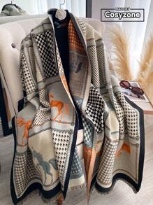 1pc Houndstooth & Horse Pattern Jacquard Knit Scarf, High-Quality Warm Scarf For Women, Suitable For Air-Conditioned Rooms, Fashion Versatile Neck Warmer For Autumn/Winter Women Winter Scarves For Dress - Multicolor - View 7