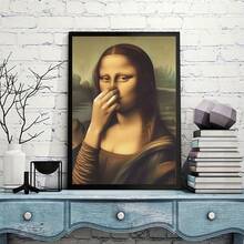 Tranh treo tường phòng tắm Mona Lisa không khung - Áp phích cổ điển hài hước với thiết kế lấy cảm hứng từ Leonardo Da Vinci, che mũi cô ấy, hoàn hảo để trang trí phòng vệ sinh, trang trí phòng tắm và phụ kiện - Nhiều màu - Xem 6