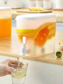 1 pieza Dispensador de bebidas, Jarra grande de 1 galón de capacidad con grifo, caja de almacenamiento de bebidas a prueba de fugas y reutilizable, para refrigerador, estantería y mostrador, organizadores y almacenamiento de cocina, accesorios de cocina