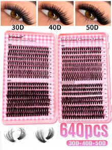 Waloshow Quick Makeup For School 720Pcs D Curl Lash Cluster Eyelash Kit ,Cluster Lashes With White Glue, Natural Fake Eyelashes Glue Remover And Individual Tweezers , Colored False Lashes In 4 Styles (Colored /20D/30D/50D) For Beginners,Makeup Tools Back To School