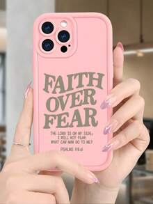 Uplifting Faith Over Fear Christian Phone Case - Soft TPU Protective Cover - Shockproof & Anti-Slip For IPhone 16 Pro Max/15 Pro/14 Pro Max (Inspirational Bible Verse Design, Minimalist Style) - 粉色 - 查看 2