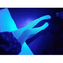 Extra Long Glow In The Dark Pantyhose - Fluorescent Green Sheer Women's Tights W/ Lace Details - 白色 - 查看 3