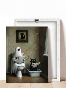 1张浴室里的鬼魂和黑猫海报，搞笑厕所幽默印刷品，怪诞可爱的墙面艺术，夏季万圣节鬼魂烧烤海报，可爱的鬼魂和黑猫一起烧烤，鬼魂和黑猫“不给糖就捣蛋”海报，异想天开的万圣节墙面艺术，鬼魂和猫咪墙面艺术，秋季万圣节，卧室装饰，客厅装饰，办公室装饰， - 彩色 - 查看 13