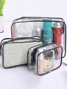 3pcs/Set High Quality PVC Makeup Bag, Suitable For Women And Girls, Large Capacity Travel Toiletry Organizer Bag With Zipper Closure, Lightweight, Fade-Resistant And Easy To Clean, Transparent PVC Makeup Bag, Beauty Products Storage Bag, Large Plastic Tote Travel Makeup Bag, Waterproof Handbag, Outdoor Travel Business Waterproof Dustproof Toiletry Cosmetic Organizer Bag, Gift, Convenient Waterproof Zipper Plastic Bag Toiletry Bag Make Up Bag - Multicolor - View 6