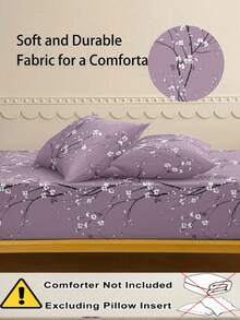 Bộ 2 vỏ gối họa tiết cành hoa mận tím và vỏ gối trang trí cho giường siêu mềm mại và thoáng khí, không có ruột, có thể giặt bằng máy cho bộ đồ giường ký túc xá cho trường học - Màu tím - Xem 2