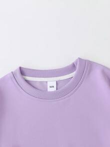 女童可爱狗狗图案休闲简约长袖卫衣，时尚圆领套头衫，适合秋冬季穿着 - 紫色 - 查看 5