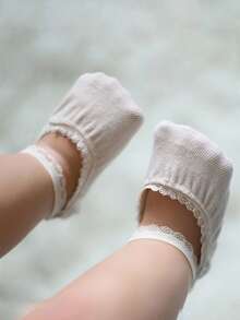 1 Pack Thin Lace Boat Socks For Kids, Invisible Socks For Princess, Suitable For Daily Use, Spring/Summer - Beige - View 2