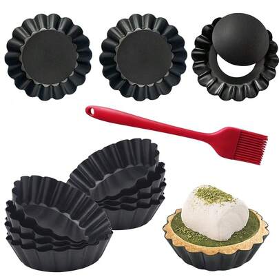 12PCS Egg Tart Molds With Removable Bottom, 3 Inch Mini Quiche Pans Nonstick Fluted Tart Pans With Silicone Basting Pastry Brush For Pie, Quiches, Tartlets-452367