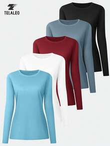 TELALEO 5 Packs Long Sleeve Shirts For Women UV Sun Protection Outdoor Shirts For Running Fishing Hiking - 彩色 - 查看 1