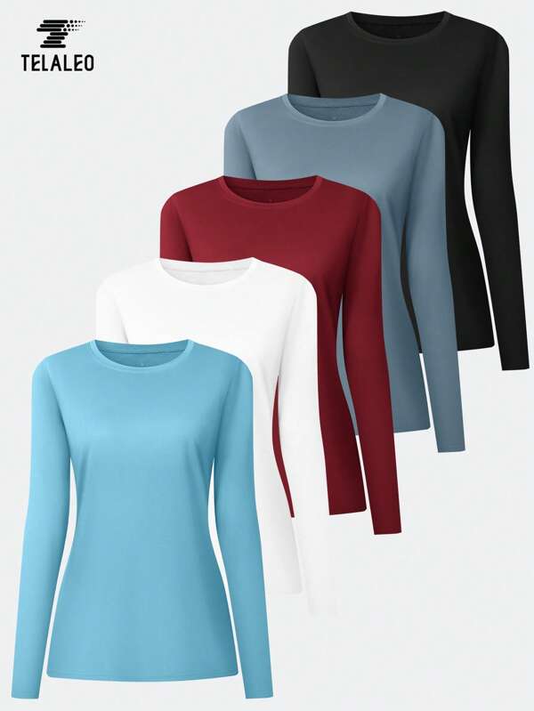 TELALEO 5 Packs Long Sleeve Shirts For Women UV Sun Protection Outdoor Shirts For Running Fishing Hiking