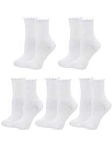 10 pares de meias femininas casuais de cano médio, pretas e brancas, com estampa de fungo, cor sólida, elegantes, versáteis e confortáveis, adequadas para uso diário durante todo o ano