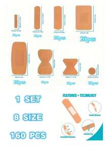 300/160/100/60/50件装急救包组合装 - 绷带、伤口敷料、指尖绷带、防水创可贴、各种形状的指关节绷带、创意伤口护理敷料、透气性粘性绷带、紧急伤口护理、擦伤、水泡处理，多种款式可选