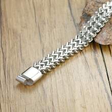 1pc Retro Thick Chain Neutral Design Keel Stainless Steel Woven Mesh Men's High-End Dracelet, Suitable For Hip-Hop Luxury Streamlined Men's Bracelet, Multifunctional Bracelet, Suitable For Daily Wear And Men's Valentine's Day Gift - 銀色 - 查看 6