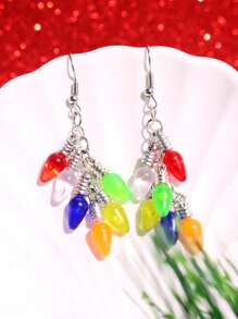 1 par de pendientes colgantes con luces navideñas multicolores, de moda, únicos y originales para mujeres, adecuados para fiestas navideñas