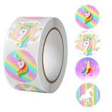 500pcs/Roll Creative Round Colorful Unicorn Pattern Decorative Stickers For DIY Crafts, Funny Hand-Painted Cartoon Stickers For Albums, Scrapbooking, Card Making And School Decoration, Unicorn Theme Stickers, Sticker Rolls, Craft Hobby Supplies, Girls Wall Stickers, Girls Birthday Stickers