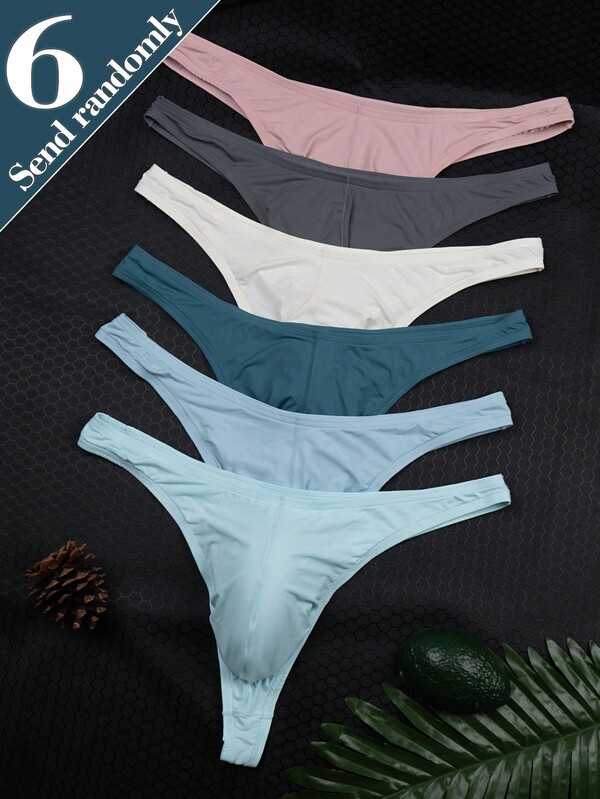 6pcs/Pack Men's Lightweight Solid Color Soft & Breathable Briefs, Comfortable Fitted Underwear For Summer