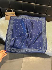 1pc Paisley Print Faux Silk Men's Bandana, Versatile Neck Scarf, Headwrap, Accessory - Navy Blue - View 2