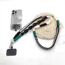 带花边绳的长挂绳手机带、可调节斜挎电话线、手工编织防丢失手机带、通用女士手机链、带系绳的手机腕带、尼龙手机腕带 - 彩色 - 查看 8