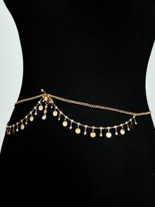 14K Gold Plated Adjustable Waterproof Body Chain, Sexy Bikini Waist Beads, Women's Satellite Bead Diamond Pearl Coin Body Chain Jewelry - Gold - View 3