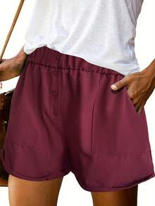 Six-Pack Women's Shorts Summer Casual Elastic High Waist Comfortable Light Breathable Fabric Shorts With Pockets - 6pcs - 查看 4