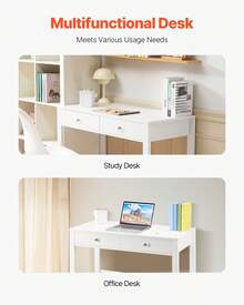 Small Desk With Drawers, Kids Desk For Bedroom, Modern Simple Study Table For Drawing, Reading, Writing, Rectangle MDF Furniture Study Storage Table For Home, Office, White - White - View 6