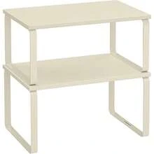 SONGMICS Estante para Especias, Juego de 2, Organizador de Armario, Estante de Almacenamiento de Cocina Extensible, Especiero de Metal y Madera de Ingeniería, Blanco Nube, Vuelta al Cole - Blanco Nube - Ver 7