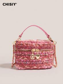 CHISIY Handmade Camouflage Military Green Drawstring Bucket Bag, Chain Shoulder Strap Crossbody Bag, Wild Girl Handbag, Zipper Closure Versatile Shoulder Bag, Suitable For Sexy Goddess, Can Be Used For Shopping, Parties, Gatherings, Campus, Gifts, Etc. - Rose Red - View 7