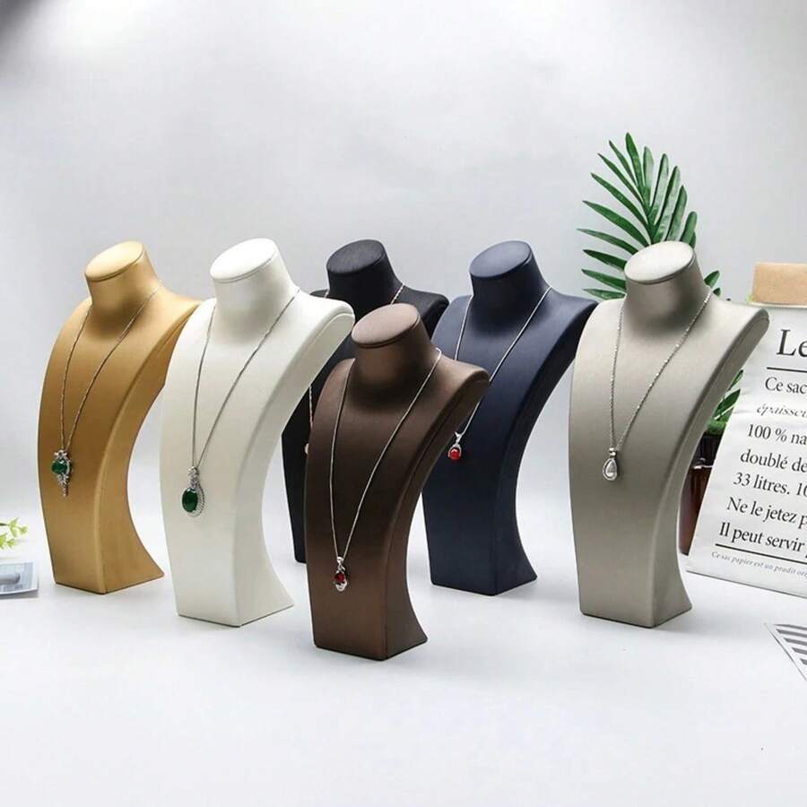 Soporte de exhibición de joyería de cuero PU, modelo de busto de cuello de lujo para collar, soporte para colgantes, accesorios de fotografía y organizador de exhibición de tienda - negro s - Ver 1