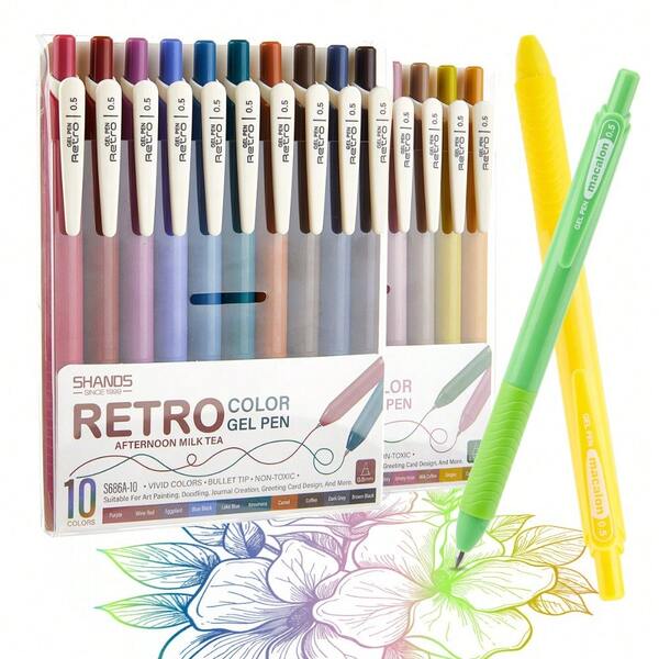 Stylo-gel à pointe fine de 0,5 mm de couleur rétro. Séchage rapide, idéal pour le dessin artistique, le bureau, l'école, les fournitures de papeterie, les livres de coloriage pour adultes, les journaux et les marqueurs