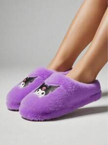 Sanrio Sanrio Kuromi Woman Closed Toe Lovely Warm Non-Slip Flat Plush Slippers Suitable For Winter Home|Sanrio Shoes