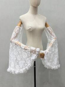 1 件套黑色蕾丝泡泡袖蕾丝花边深色哥特式新娘袖装饰套装秋季配饰 - 彩色 - 查看 4