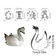 不锈钢心形伸缩蛋糕模具，天鹅浮雕模具，一体式装饰浮雕图案，生日快乐。适合圣诞节和生日派对使用 - 创意烘焙工具。 - 彩色 - 查看 6