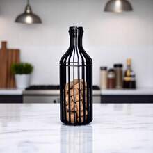 Wine Bottle Cork Holder Lacquered MDF Decoration - Svart - Visa 2