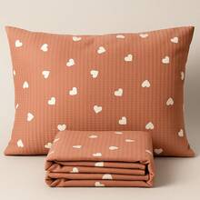 Double Bedspread Piquet Heart Printed Bedspread 3 Pieces - Tea Rose - View 1