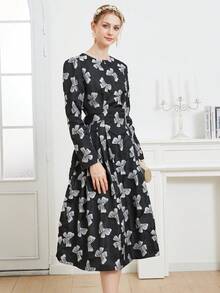 Luxury Jacquard Long Sleeve Elegant Party Dress For Women, Autumn/Winter