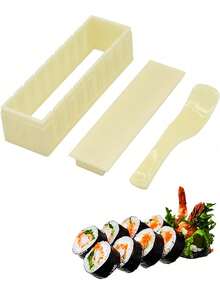 1pc Sushi Mold Set - Heart/Round/Square 3 Shapes DIY Tool, Sushi Rolling Mold, Slouchy Person's Rice Ball Maker, Non-Stick, , Popular Kitchen Tool - Apricot - View 2