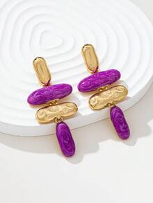 1 par de pendientes colgantes geométricos asimétricos exagerados de esmalte - Multicolor - Ver 2