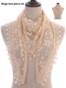 1pc Women Floral Lace Shawl With Hollow-Out Flower Pattern Decor, Breathable Fringed Triangle Scarf For Outdoor And Daily Use, Summer - Multicolor - View 36