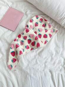 1pc Coral Fleece Strawberry Pattern Tube Top Bathrobe For Women, Soft Absorbent Bath Towel Robe With Hook And Loop Scarf, Towel Robe, Dry Robe, Non-Shedding Sleepwear Bathrobe For Adults & Students, Home Use