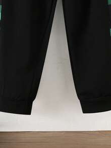 2pcs/Set Boys' Mosaic Plaid Print Long Sleeve Hoodie Sweatshirt + Mosaic Plaid Print Patchwork Solid Color Pants, Autumn/Winter - Green - View 7